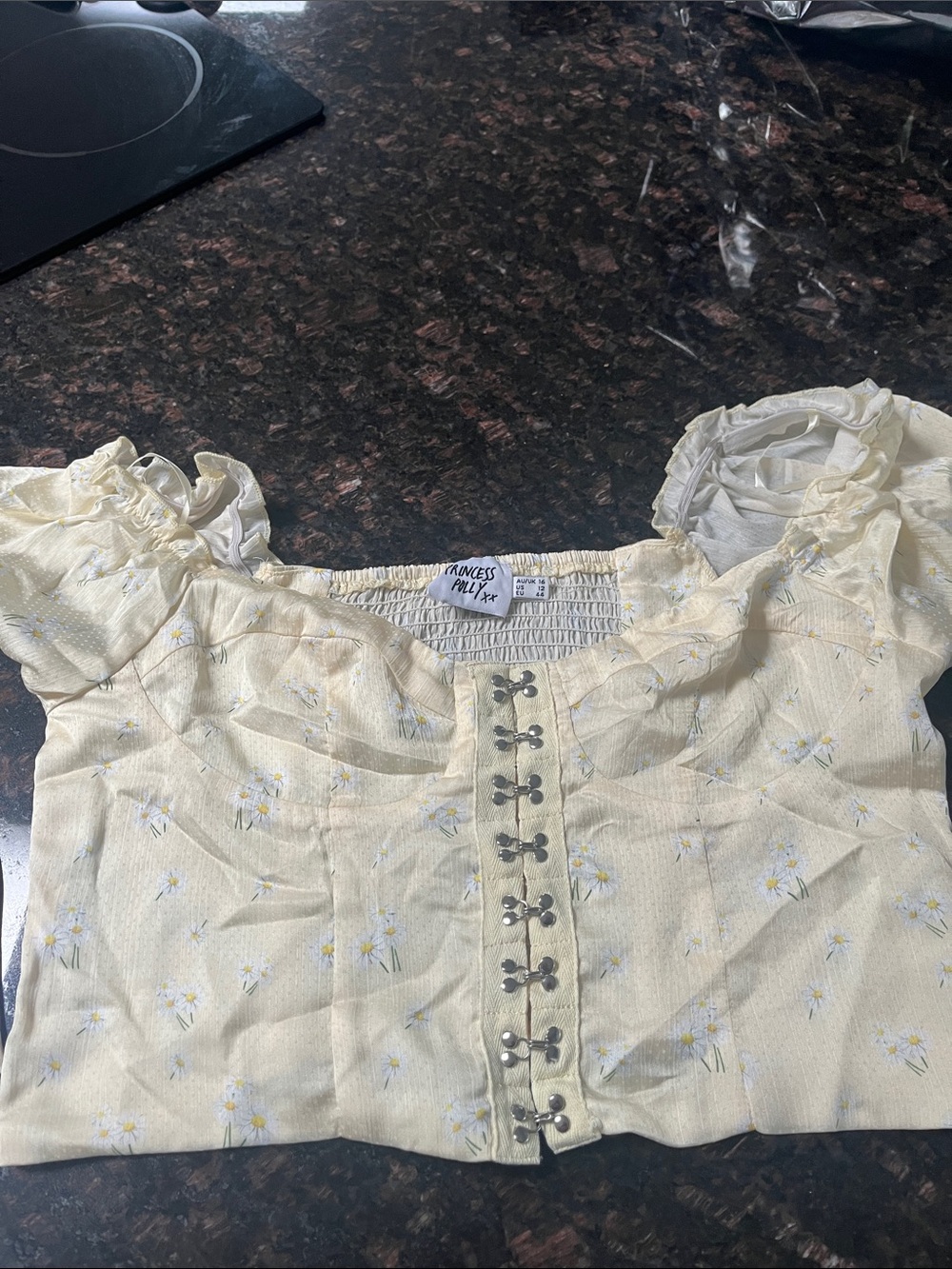 Princess Polly Pale Yellow Daisy Hook-Front Crop Top